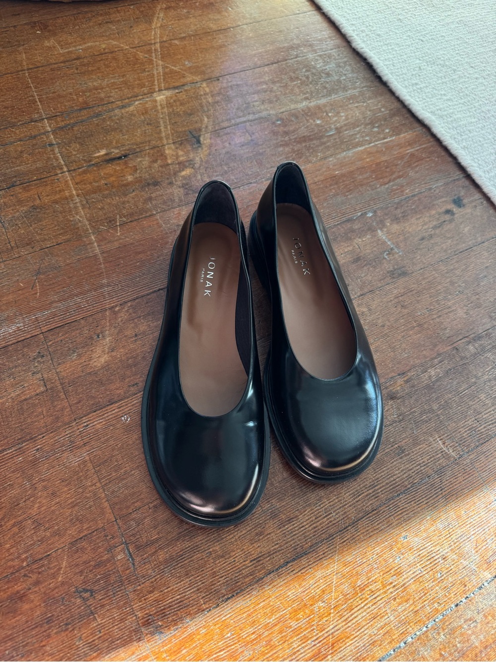 Jonak Paris Black Leather Women's Ballet Flats